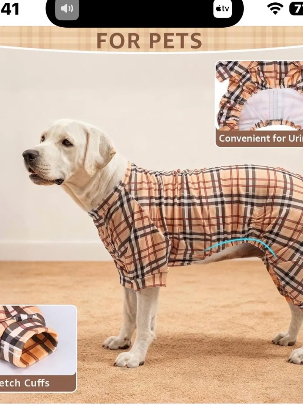 Plaid Dog Pajamas- Tan & Brown